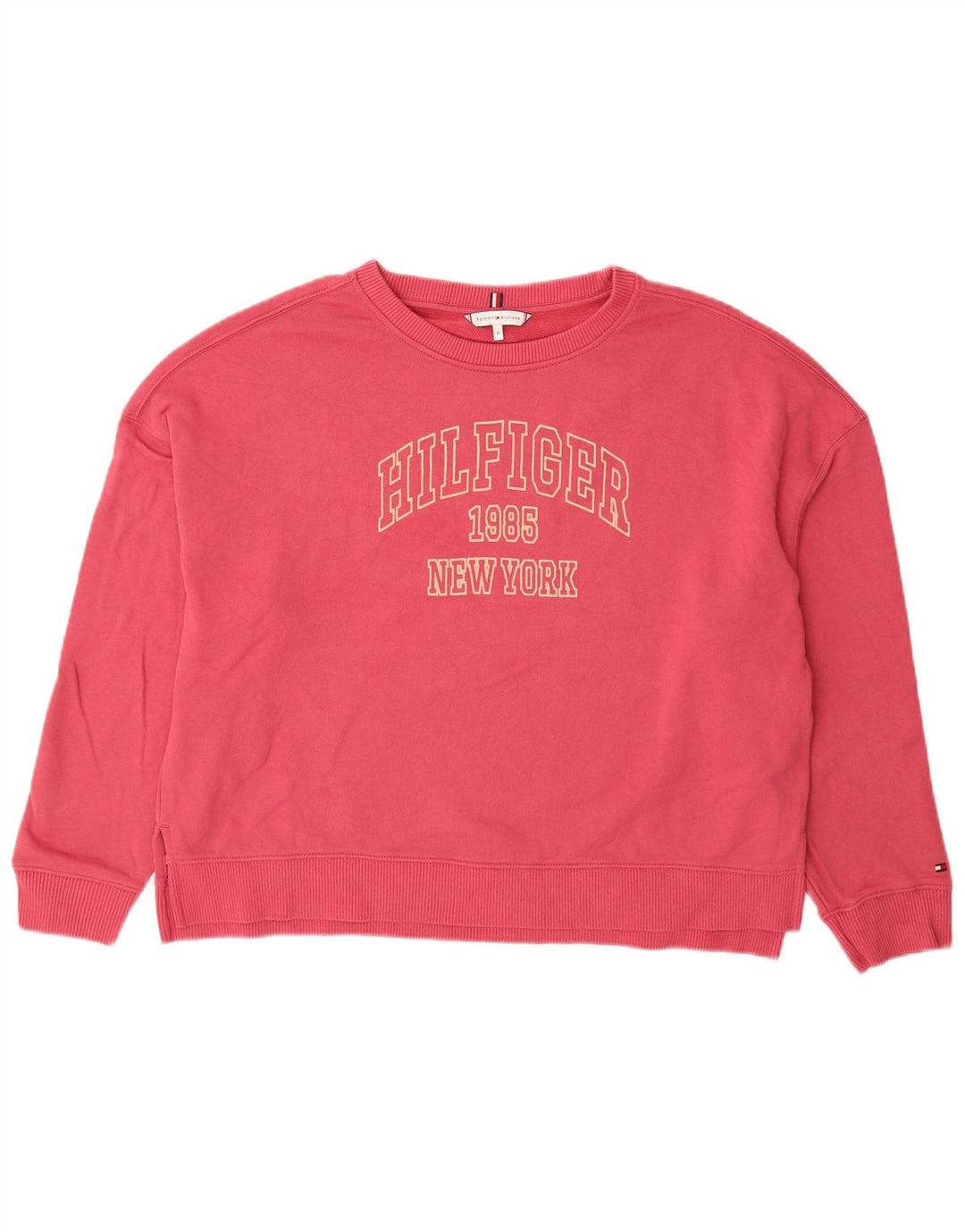 TOMMY HILFIGER Womens Graphic Sweatshirt Jumper UK 14 Medium Pink