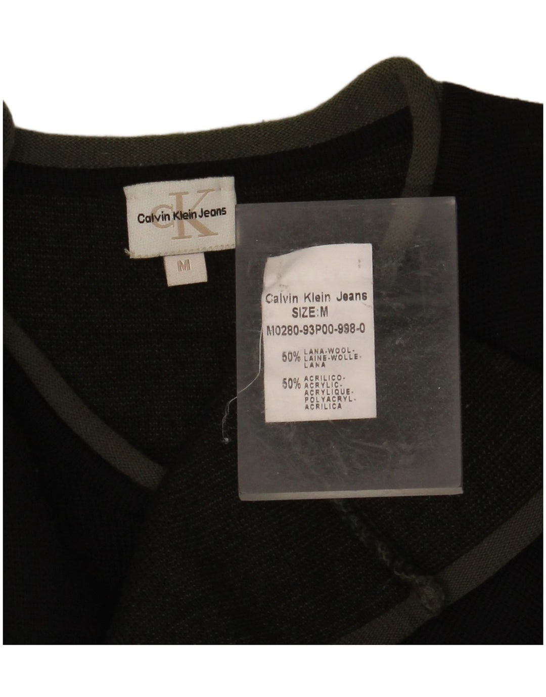 CALVIN KLEIN JEANS Mens V-Neck Jumper Sweater Medium Black Wool