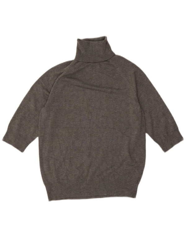 Zara Womens 3/4 Sleeve Roll Neck Jumper Sweater UK 12 Medium Grey