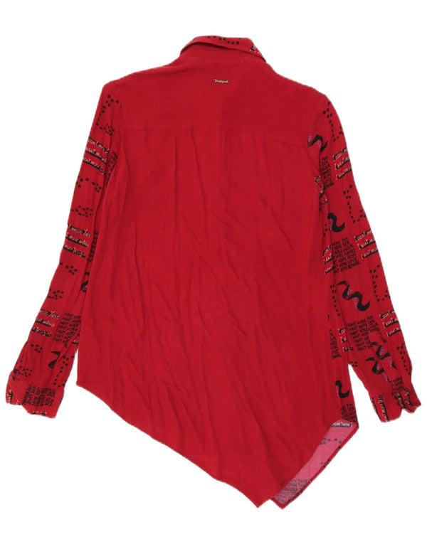 Desigual Womens Loose Fit Asymmetric Shirt UK 6 XS Red Geometric Viscose