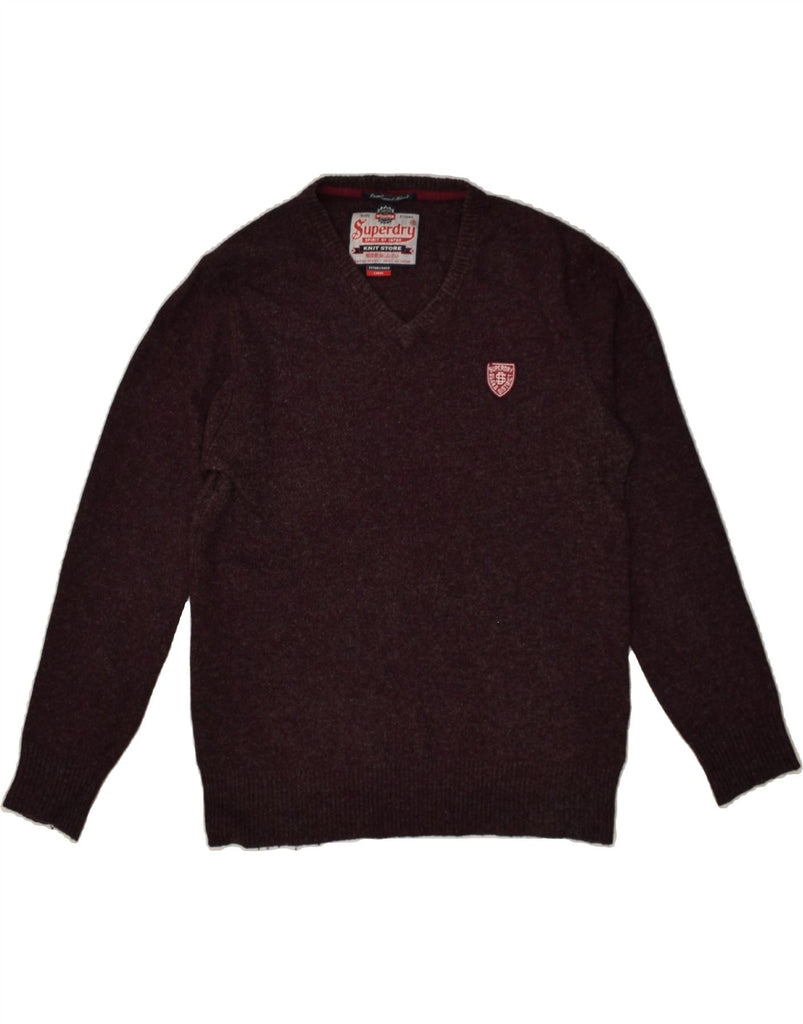 SUPERDRY Mens V-Neck Jumper Sweater Large Burgundy Lambswool | Vintage Superdry | Thrift | Second-Hand Superdry | Used Clothing | Messina Hembry 