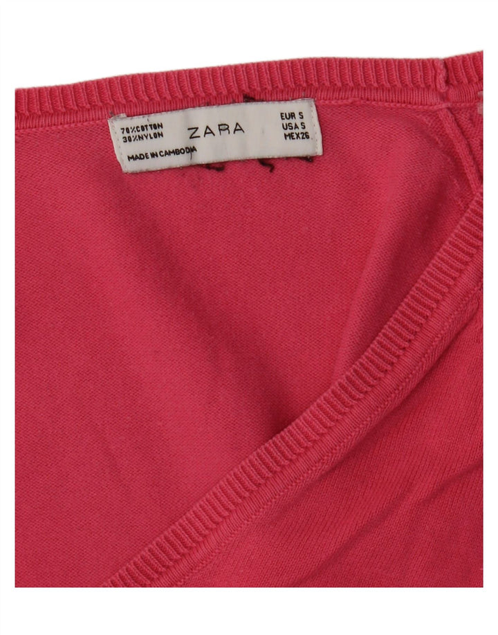 ZARA Womens Cardigan Sweater UK 8 Small Pink Cotton