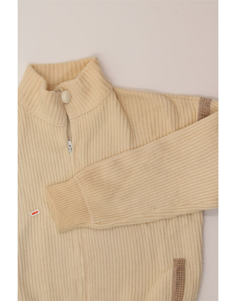 VINTAGE Mens Zip Neck Jumper Sweater Medium Beige Vintage Vintage and Second-Hand Vintage from Messina Hembry 