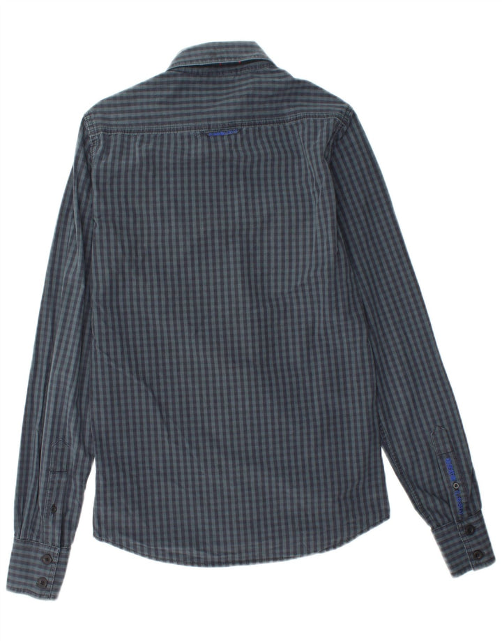 SUPERDRY Mens Shirt Small Navy Blue Gingham Cotton