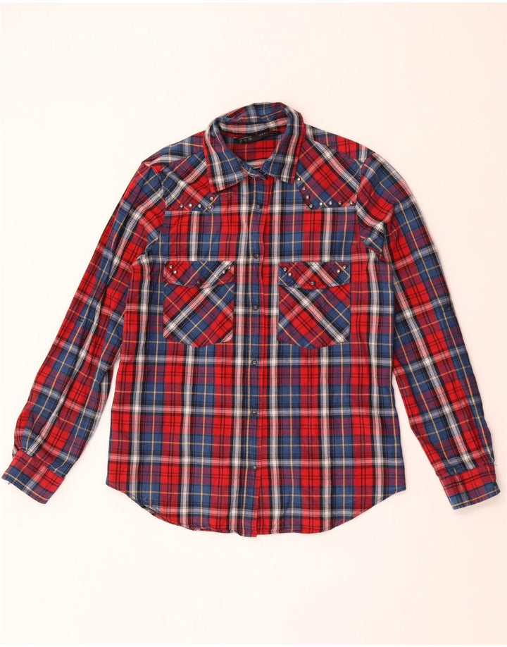 Zara Womens Flannel Shirt UK 14 Medium Red Check