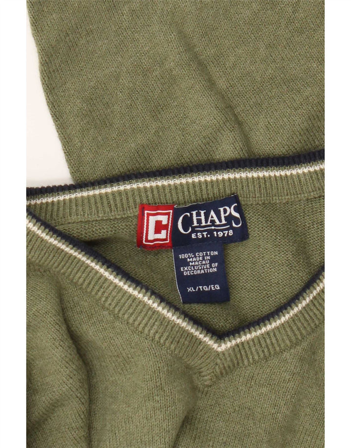 Chaps Mens Regular Fit V-Neck Jumper Sweater XL Green Cotton