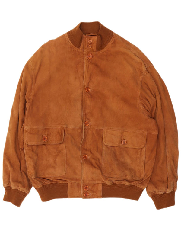 L.LAMBERTAZZI Mens Suede Bomber Jacket IT 50 Large Brown Leather