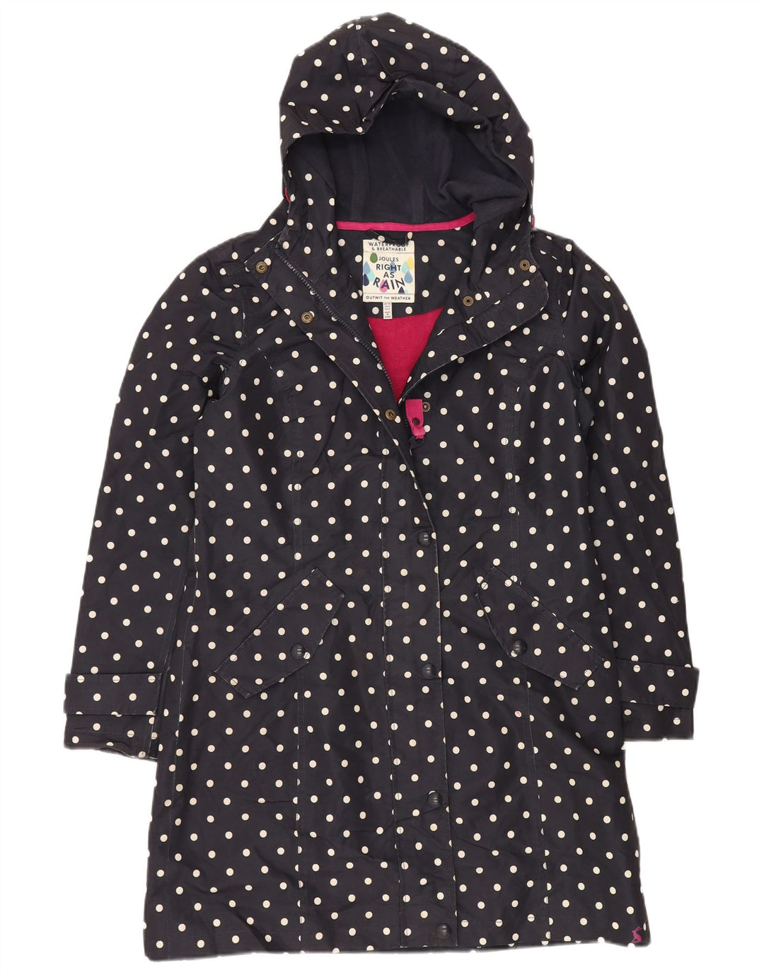 JOULES Womens Oversized Windbreaker Coat UK 10 Small Navy Blue Polka Dot