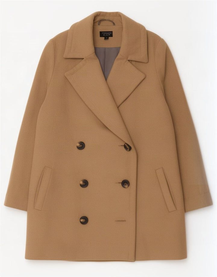 Topshop Womens Oversized Double Breasted Coat UK 8 Small Beige Wool