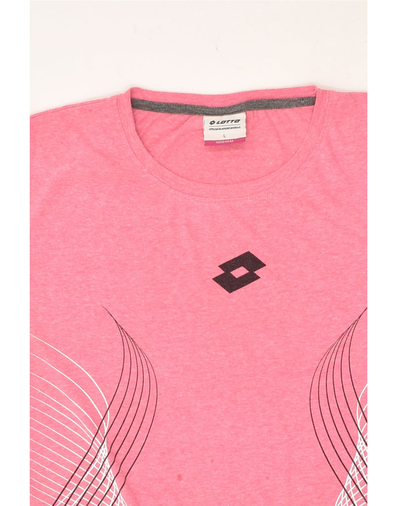 LOTTO Womens T-Shirt Top UK 14 Large Pink Geometric Cotton | Vintage Lotto | Thrift | Second-Hand Lotto | Used Clothing | Messina Hembry 