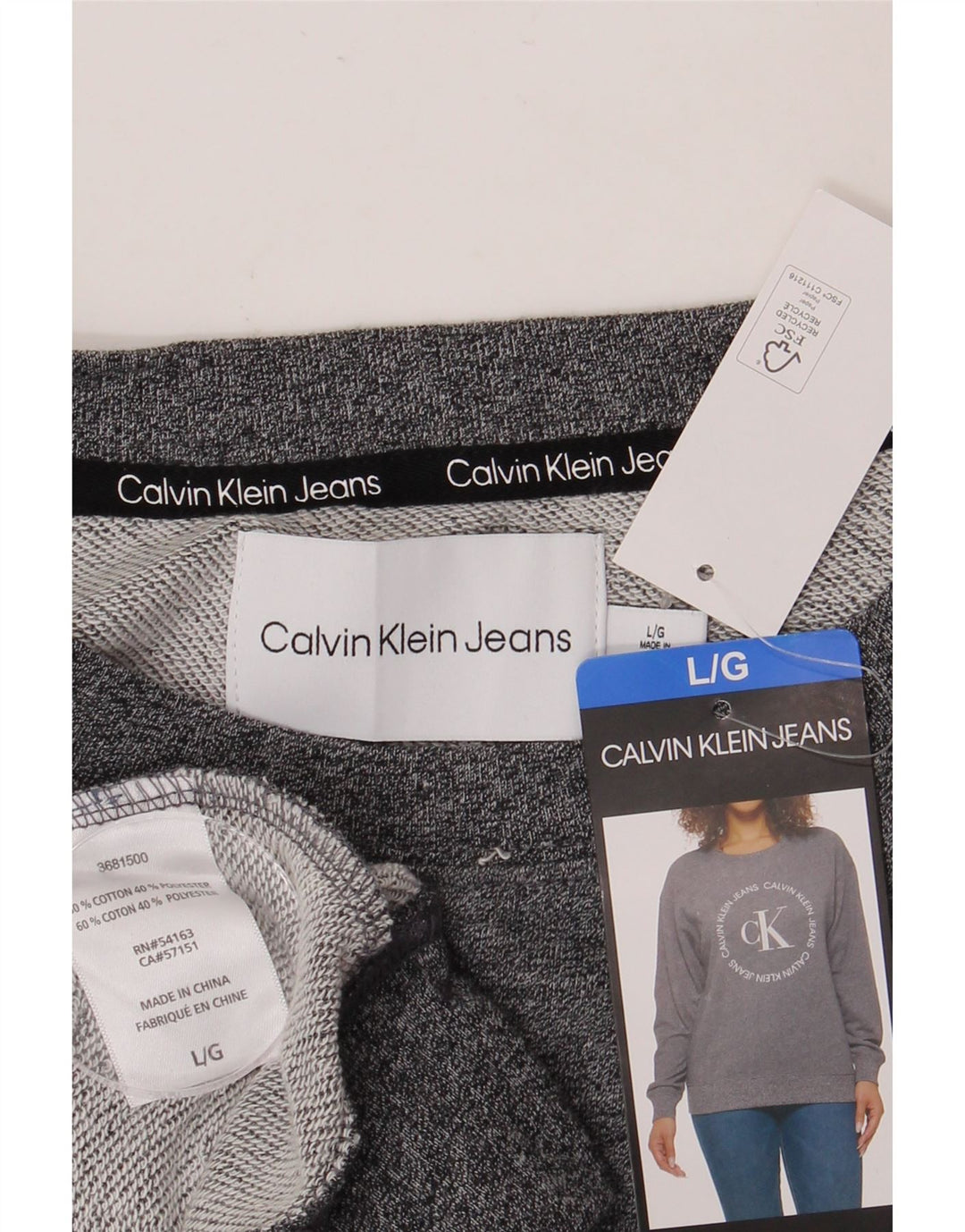 CALVIN KLEIN JEANS Womens Graphic Sweatshirt Jumper UK 16 Large Grey