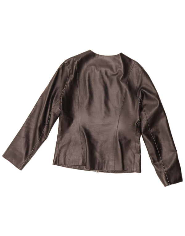 Michel Ambers Womens Leather Full Zip Blazer Jacket UK 12 Medium Black