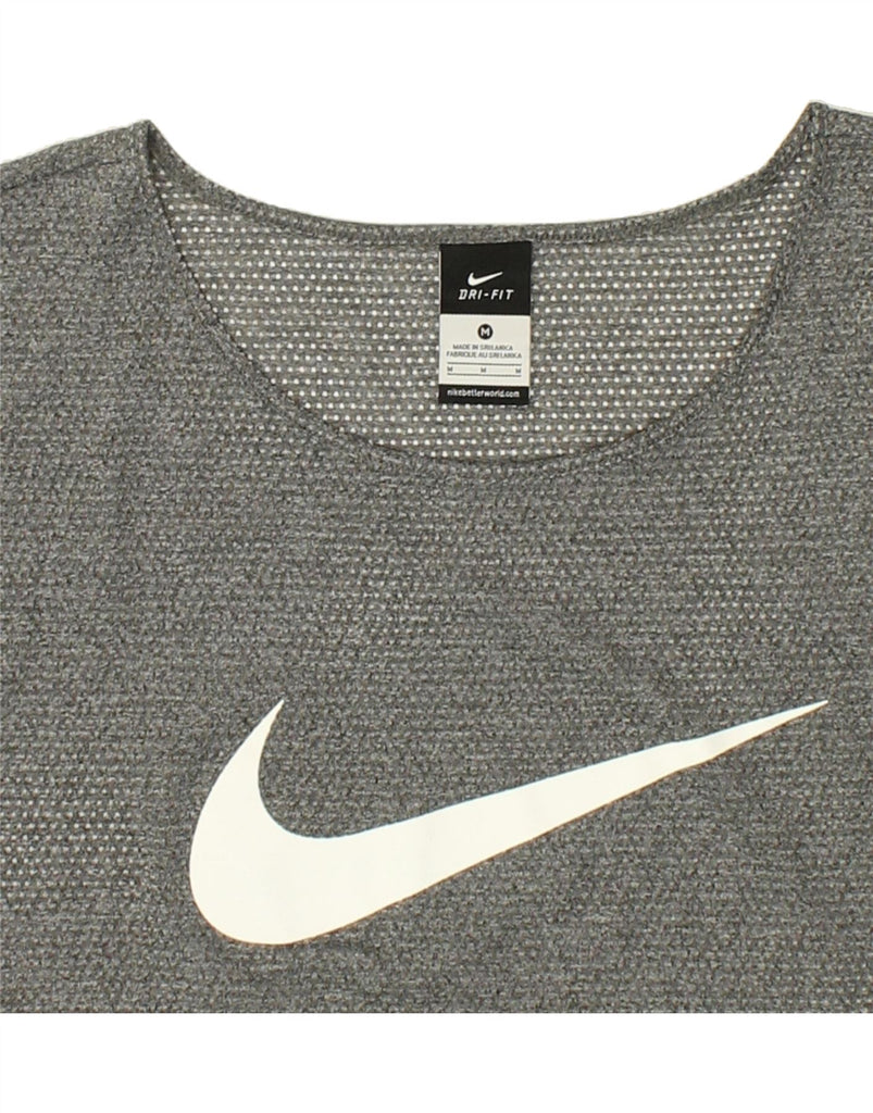 NIKE Womens Dri Fit Crop Graphic T-Shirt Top UK 14 Medium Grey Polyester | Vintage Nike | Thrift | Second-Hand Nike | Used Clothing | Messina Hembry 