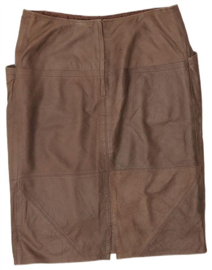 Vintage Womens Leather Skirt W32 Large Brown