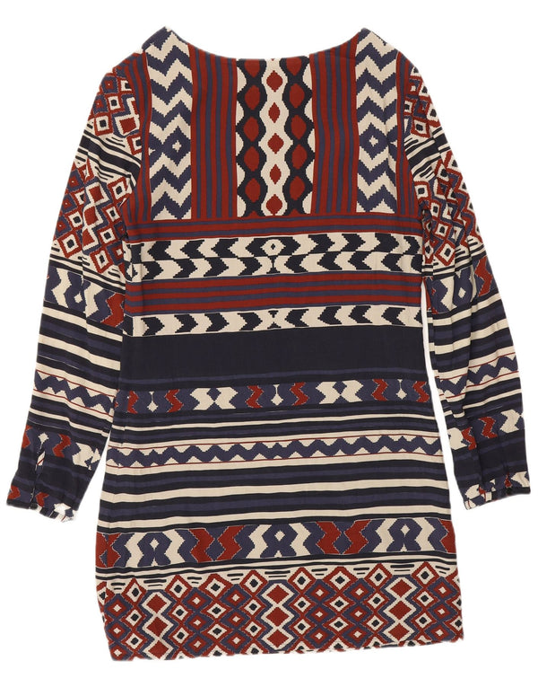 Desigual Womens Long Sleeve Sheath Dress EU 36 Small Navy Blue Geometric