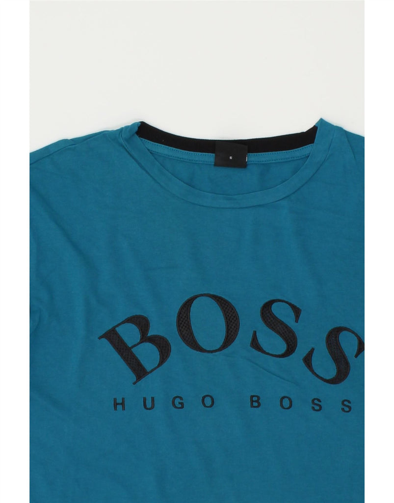 HUGO BOSS Mens Graphic T-Shirt Top Small Blue Viscose | Vintage Hugo Boss | Thrift | Second-Hand Hugo Boss | Used Clothing | Messina Hembry 