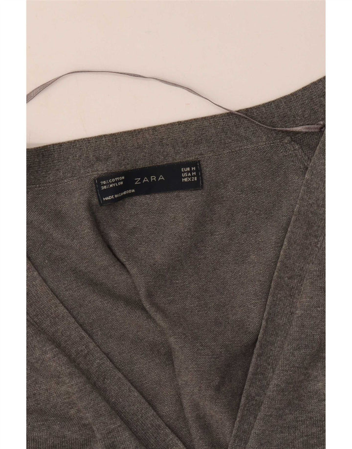 Zara Womens Longline Cardigan Sweater UK 12 Medium Grey Cotton