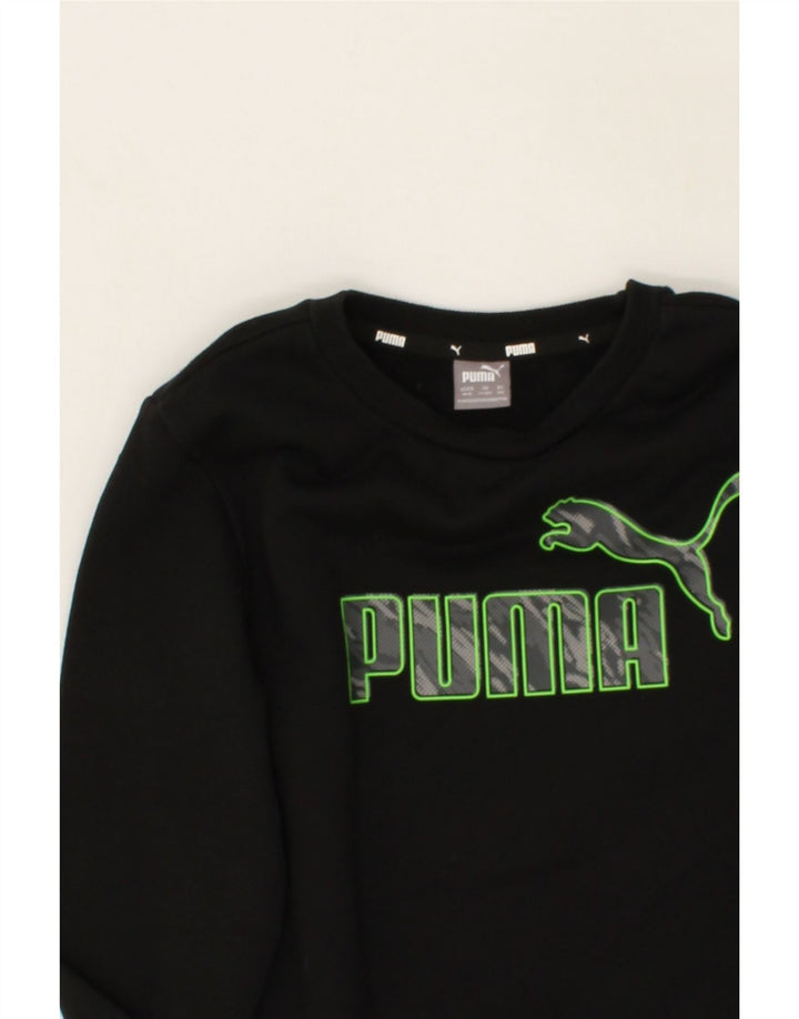 PUMA Boys Graphic Sweatshirt Jumper 11-12 Years Black Cotton Vintage Puma and Second-Hand Puma from Messina Hembry 