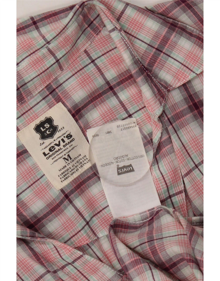 Levi's Womens Short Sleeve Shirt UK 12 Medium Pink Check Cotton