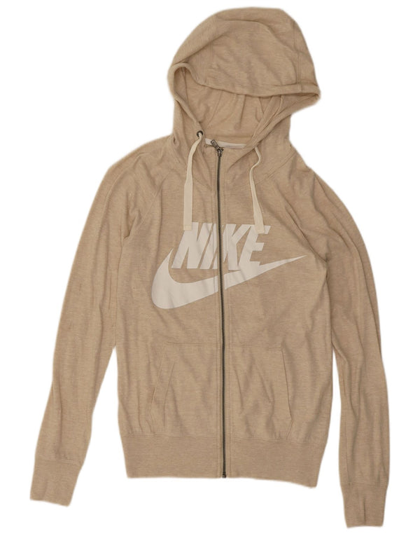 Nike Womens Graphic Oversized Zip Hoodie Sweater UK 10 Small Beige Flecked