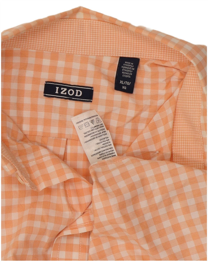 Izod Mens Shirt XL Orange Gingham Cotton
