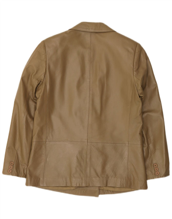 Vintage Womens Oversized Leather Jacket IT 38 XS Khaki Leather