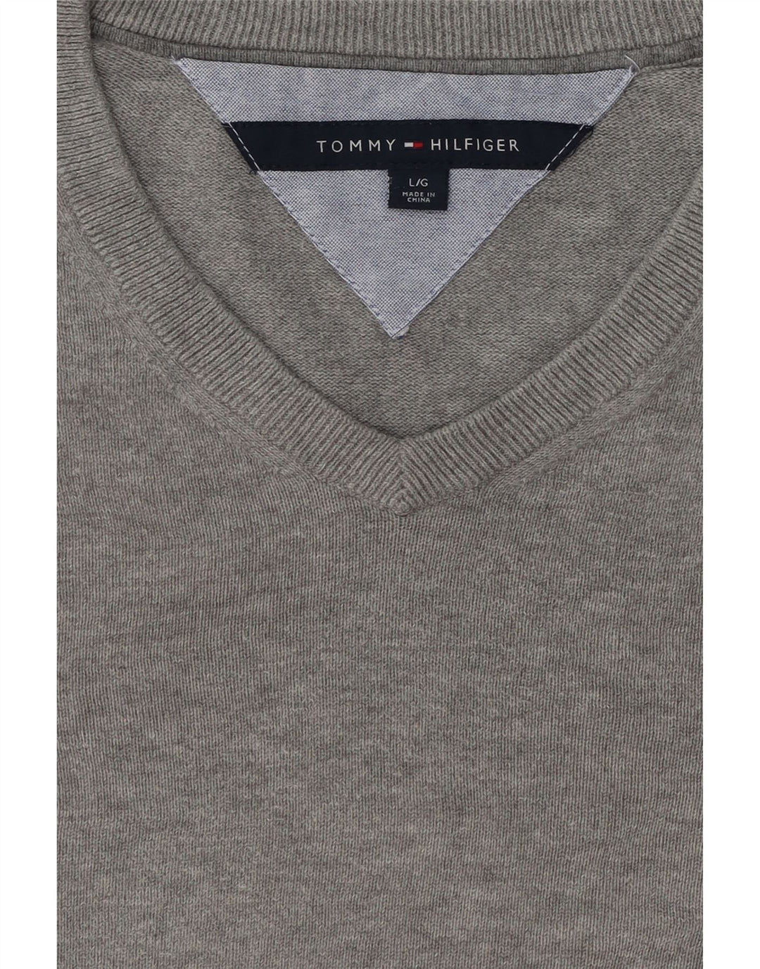 TOMMY HILFIGER Mens V-Neck Jumper Sweater Large Grey Cotton Vintage Tommy Hilfiger and Second-Hand Tommy Hilfiger from Messina Hembry 