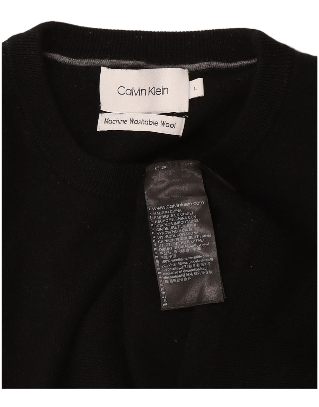 Calvin Klein Womens Crew Neck Jumper Sweater UK 16 Large Black Wool