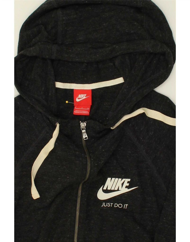 NIKE Womens Zip Hoodie Sweater UK 8 Small Black Flecked Cotton Vintage Nike and Second-Hand Nike from Messina Hembry 