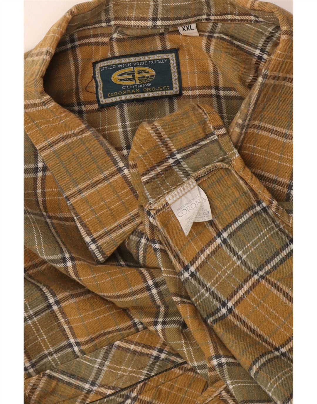 European Project Mens Flannel Shirt 2XL Yellow Check Cotton