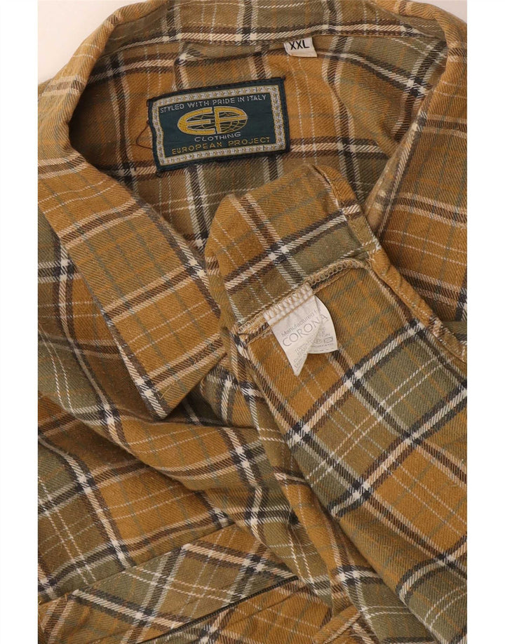 European Project Mens Flannel Shirt 2XL Yellow Check Cotton