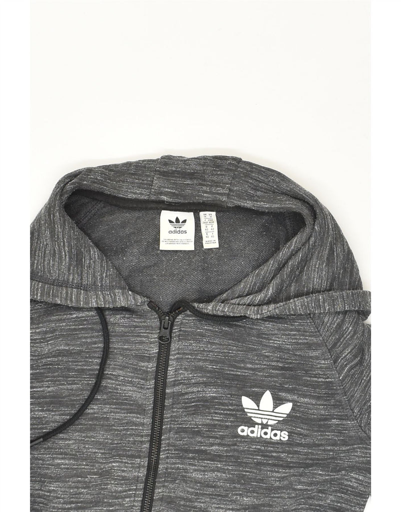 ADIDAS Womens Zip Hoodie Sweater UK 14 Large  Grey Pinstripe Cotton | Vintage Adidas | Thrift | Second-Hand Adidas | Used Clothing | Messina Hembry 