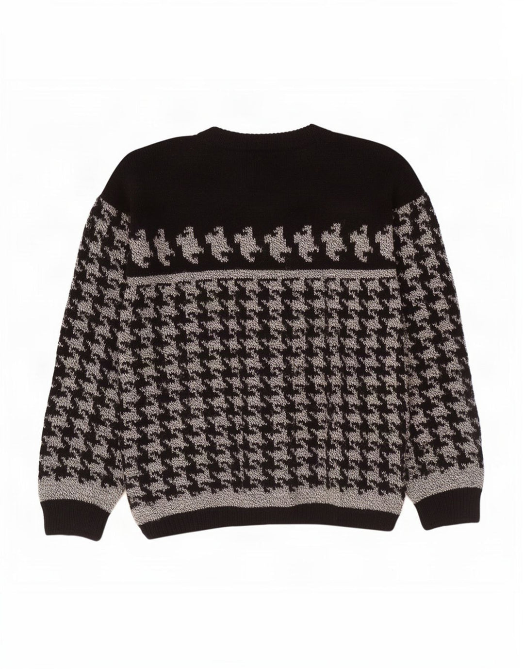 Vintage Mens Crew Neck Jumper Sweater Medium Black Houndstooth