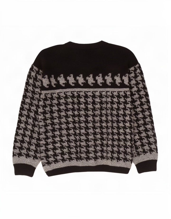 Vintage Mens Crew Neck Jumper Sweater Medium Black Houndstooth