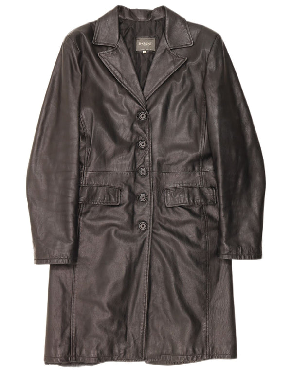 Barone Womens Leather Coat UK 18 XL Black Leather