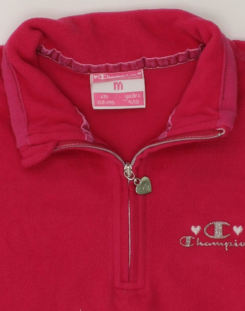 CHAMPION Girls Zip Neck Fleece Jumper 9-10 Years Medium Red Polyester | Vintage Champion | Thrift | Second-Hand Champion | Used Clothing | Messina Hembry 