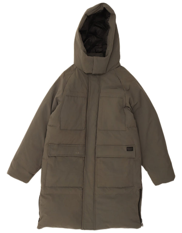 Zara Boys Hooded Padded Coat 13-14 Years Khaki Nylon