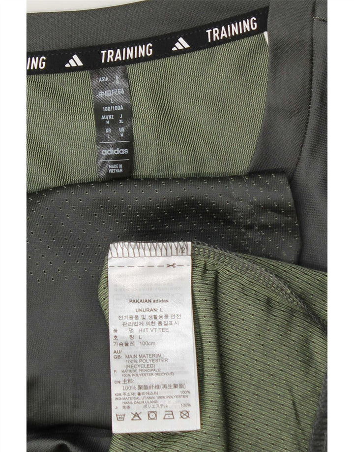 Adidas Mens Aeroready T-Shirt Top Medium Grey Striped Polyester
