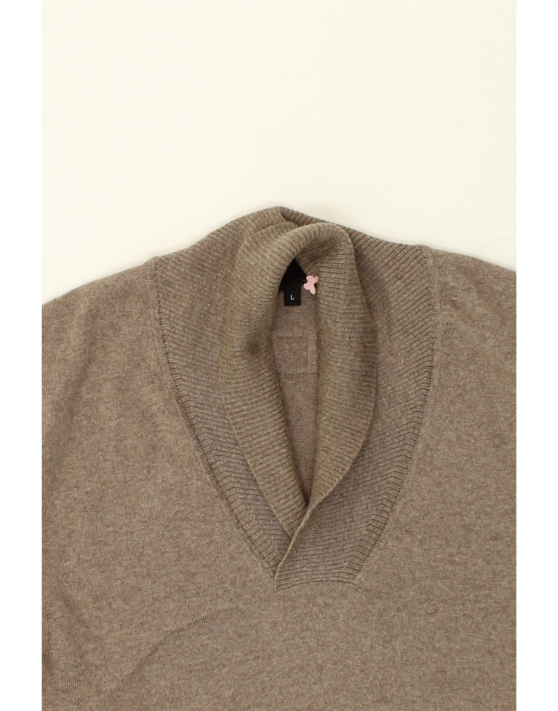 HUGO BOSS Mens Shawl Neck Jumper Sweater Large Beige Virgin Wool | Vintage Hugo Boss | Thrift | Second-Hand Hugo Boss | Used Clothing | Messina Hembry 