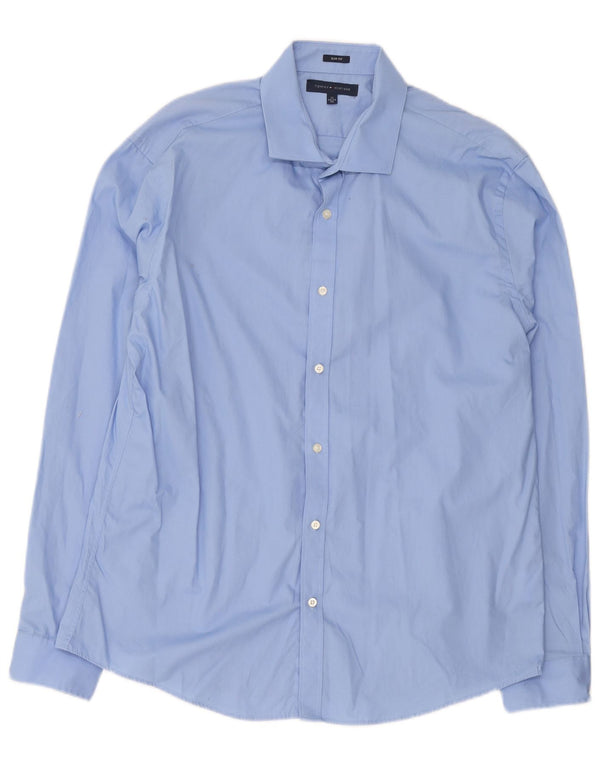 Tommy Hilfiger Mens Slim Fit Shirt Size 17 XL Blue