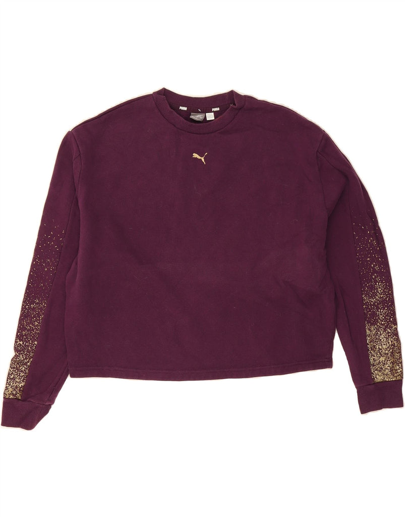 PUMA Womens Crop Oversized Sweatshirt Jumper UK 16 Large Purple Cotton Vintage Puma and Second-Hand Puma from Messina Hembry 