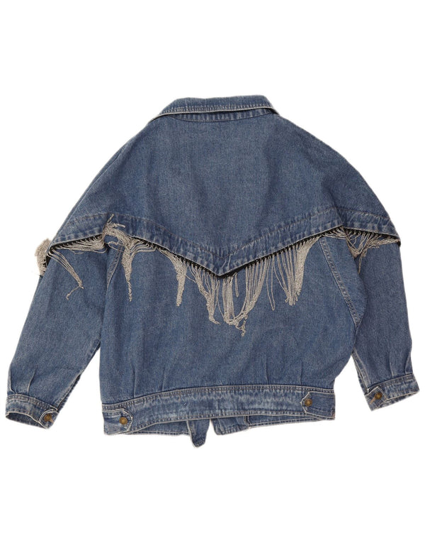 Vintage Womens Loose Fit Biker Denim Jacket UK 18 XL Blue