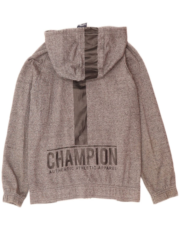 Champion Boys Graphic Zip Hoodie Sweater 11-12 Years Large Grey Flecked