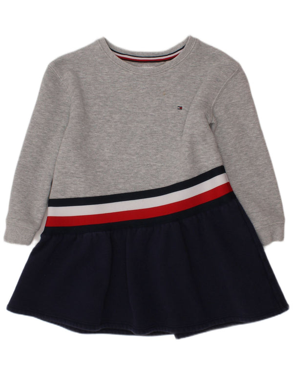 TOMMY HILFIGER Girls Sweatshirt Jumper Dress 5-6 Years Grey Colourblock