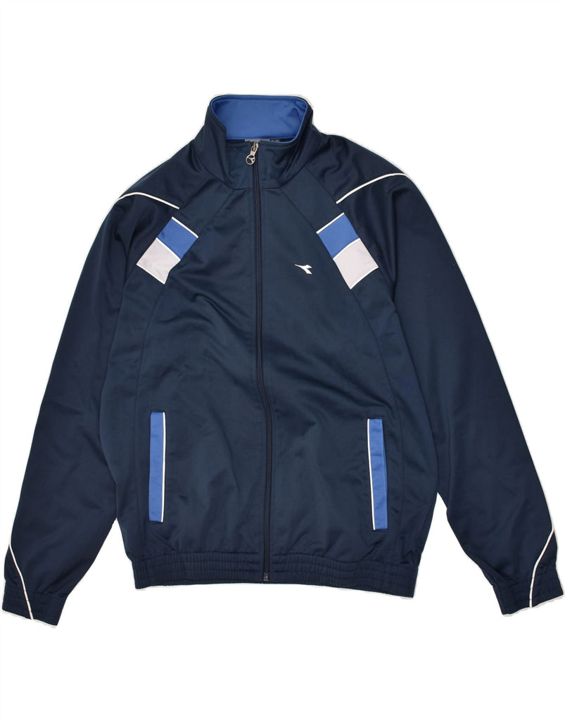 DIADORA Mens Tracksuit Top Jacket UK 38 Medium  Navy Blue Colourblock | Vintage Diadora | Thrift | Second-Hand Diadora | Used Clothing | Messina Hembry 