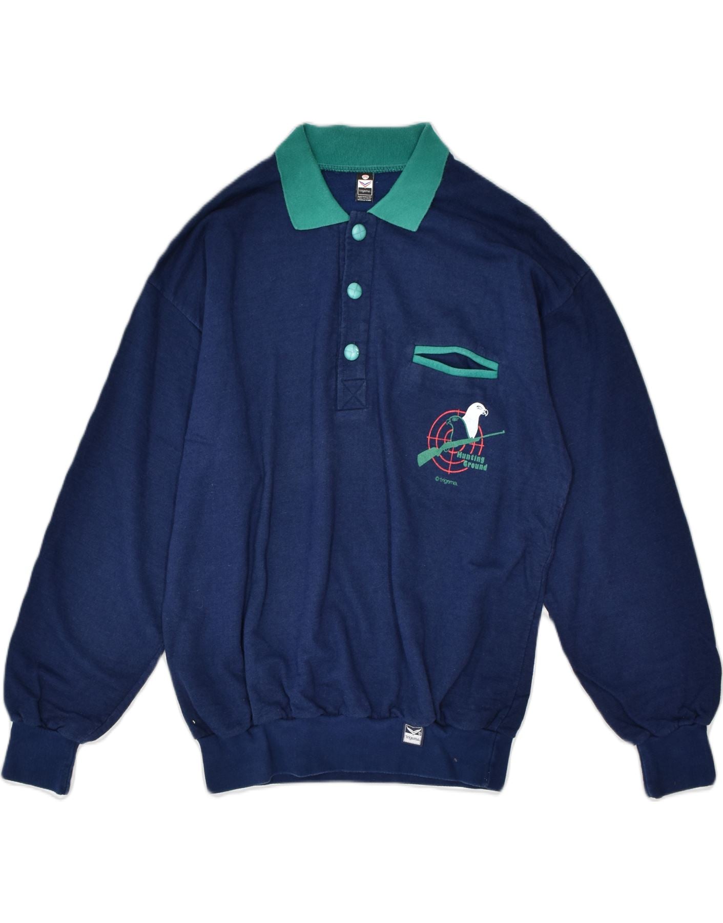 Thrift Mens Navy Jumper Polo | Clothing Shop TRIGEMA Neck Cotton XL Sweater Second-Hand & | Blue Vintage Online