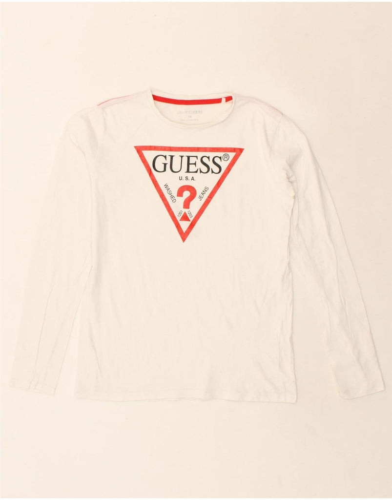 GUESS Boys Graphic Top Long Sleeve 13-14 Years White Vintage Guess and Second-Hand Guess from Messina Hembry 