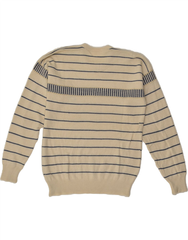 VINTAGE Mens Crew Neck Jumper Sweater Medium Beige Striped | Vintage Vintage | Thrift | Second-Hand Vintage | Used Clothing | Messina Hembry 