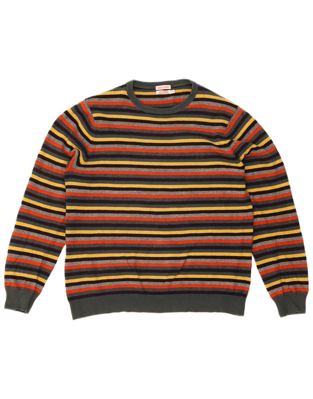 Sun68 Mens Crew Neck Jumper Sweater Small Multicoloured Striped Cotton
