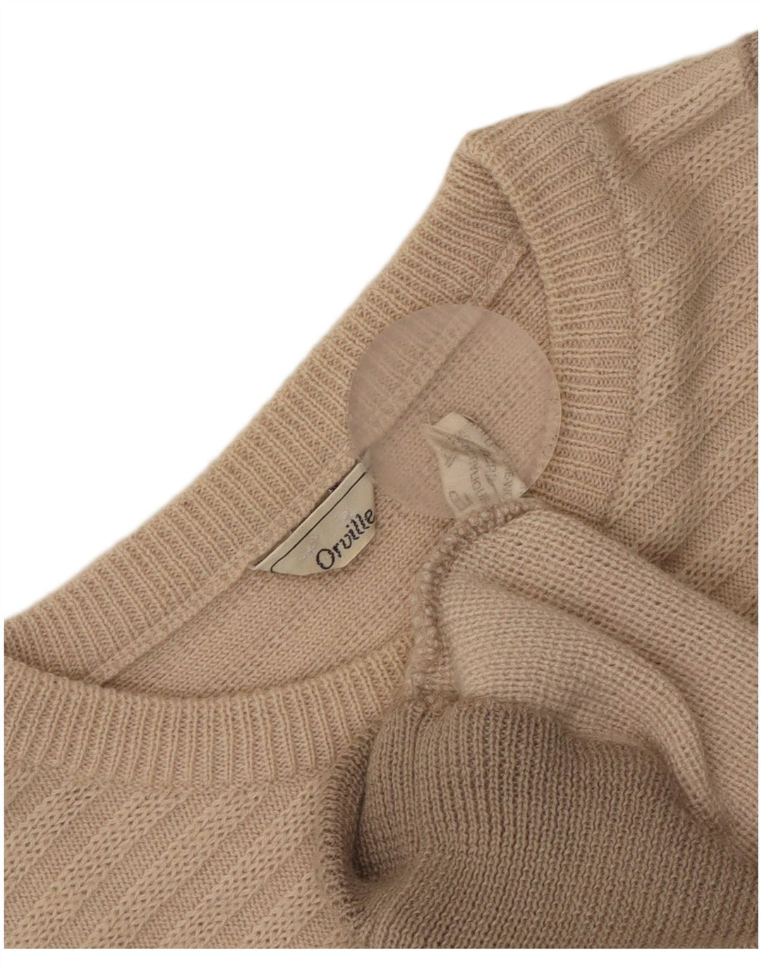 Orville Mens Crew Neck Jumper Sweater Medium Beige Colourblock Wool